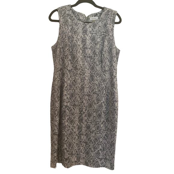Calvin Klein Suede Sheath Dress Snake Print Gray/White Mob Wife Lined Size 14 - Picture 1 of 9